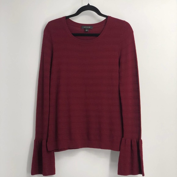 Ann Taylor Pullover Sweater Rib Knit Scoop Neck Long Sleeve Red Medium - Picture 1 of 10